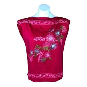VINTAGE Women’s Red Floral Blouse (S)